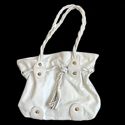 Michael Rome Designs Hobo Leather Fringe  Shoulder Bag Purse Made In Italy White • $29.99