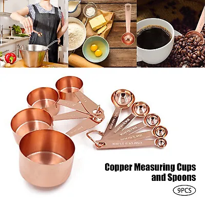 £21.99 • Buy 9Pcs Measuring Cups And Spoons Set Copper Stainless Steel Premium Gift Packaging