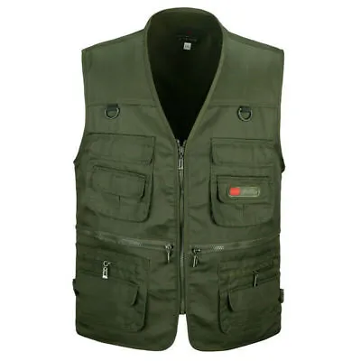 Men Outdoor Multi-Pockets Waistcoat Gilet Jacket Fishing Work Sleeveless Vest • £10.60