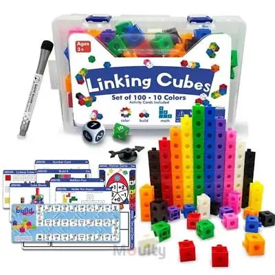 Moulty Linking Math Cubes With Activity Cards Set Number Blocks Counting Toys • £26.01