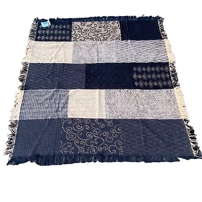 Milan Vintage Patchwork Matelasse Black And Tan Tapestry Afghan Throw • $49.99