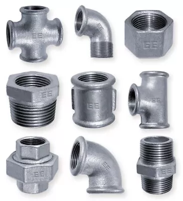 £3.36 • Buy Galvanised Malleable Iron Pipe Fittings BSPP/BSPT Water Steam Air Gas Galv Pipe