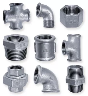 Galvanised Malleable Iron Pipe Fittings BSPP/BSPT Water Steam Air Gas Galv Pipe • £2.92