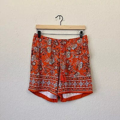 J. JILL Boho Floral 6  Shorts Elastic Waist Orange Multicolor Sz S EUC W7515 • $20
