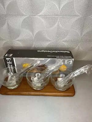 Vintage Selandia Designs Condiment Set Teak Glass 3 Ladles MCM • $25