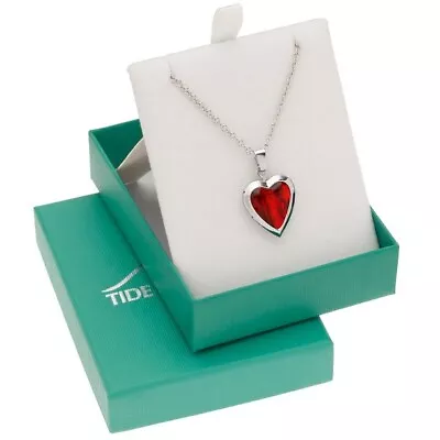 Heart Locket Necklace Red Paua Abalone Shell Pendant Silver Jewellery Gift Boxed • £9.45