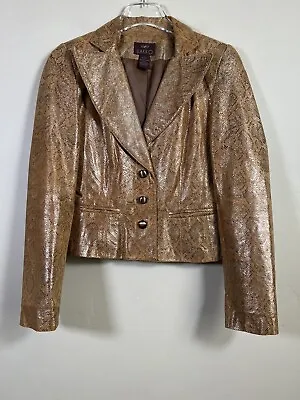 $51.20 • Buy Vtg 90s Vakko Jacket Womens 6 Leather Snakeskin Printed Y2K Shiny Blazer