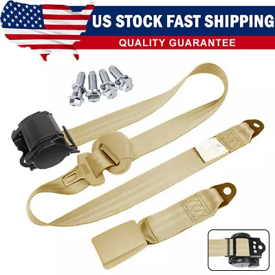 Universal 3 Point Retractable Auto Car Seat Belt Lap Shoulder Adjustable Beige • $37.50