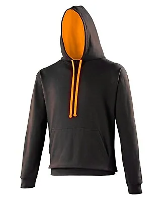 AWDis Black/Orange Varsity CONTRAST HOODED SWEATSHIRT Two Tone Colour Hoodie • £13.99