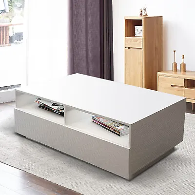 High Gloss Tea End Table Coffee Table Rectangular Storage Desk With 4 Drawers • $76.95