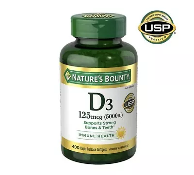 Nature's Bounty Vitamin D3 5000IU 400 Softgels 125mcg Exp:02/2026 • $23.99