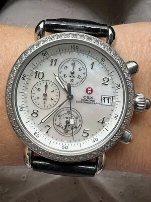 MICHELE CSX Diamond Chronograph Bezel 36mm MOP Mother Of Pearl Steel SERVICED • $64