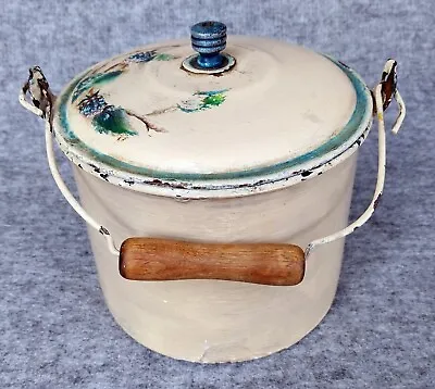 Vintage Retro Enamelware Berry Bucket With Matching Painted Lid VIDEO • $39