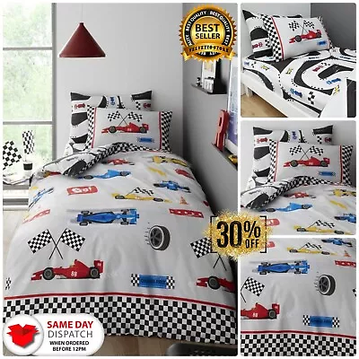 RACING CARS DUVET COVER SET Matching Fitted Sheet Soft Reversible Bedding Quilt • £12.99