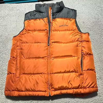 Eddie Bauer Down Puffer Vest Mens Medium Orange Quilted Full Zip Vintage Outdoor • $99.99