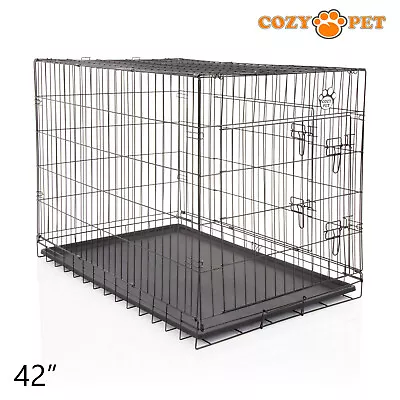 Dog Cage 42 Inch Puppy Crate XL Cozy Pet Black Dog Crates Folding Metal Cages • £46.99