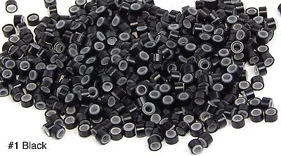 500 Silicone Micro Link Rings 5mm Lined Beads Hair Extensions Tool Black • $6.98