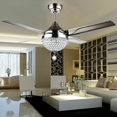 44  Crystal Ceiling Fan Light Modern LED Chandelier With Remote Control • $69.36