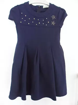 Mayoral Smart Occasion Navy Embellished Party Dress With Gold - Size T4 (3-4) • £3.99