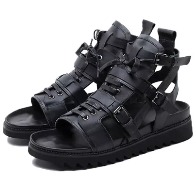 Fashion Men Roman Punk Faux Leather Summer Open Toe Boots Beach Sandals Shoes UK • £33.19