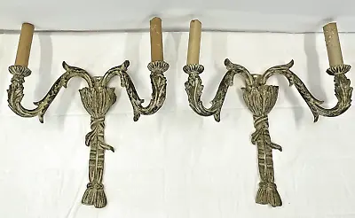 Pair Double Candelabra Wall Sconces Hollywood Regency Style Electric Vintage • $179.95