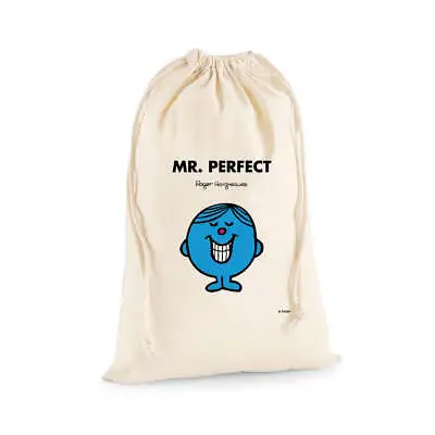 Mr Men Laundry Bag Mr Perfect Drawstring Cotton Canvas Sack Home Storage Pouch • £13.60