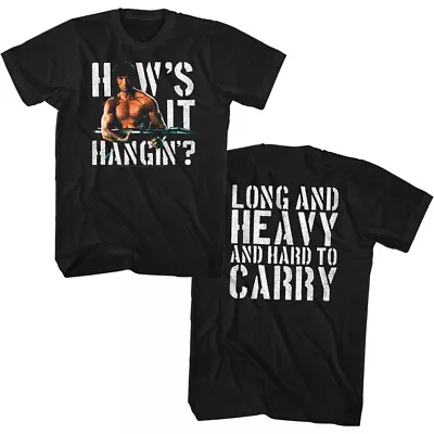 Rambo How's It Hangin Long And Heavy Hard To Carry Men's T Shirt 80's Movie  • $26.50