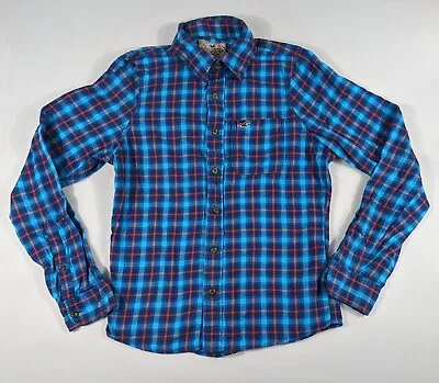 Hollister California Men's Flannel Button Up Shirt Size L Plaid Blue Long Sleeve • $24