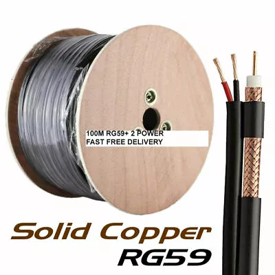 £37.99 • Buy 100m RG59 +2 Shotgun 2 Core Cable Reel Black DVR Video Coax CCTV Video & Power