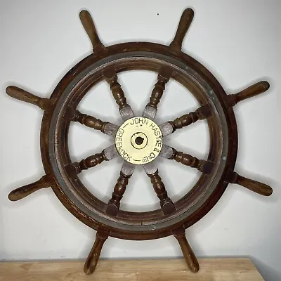 Vintage John Hastie & Co Ltd Greenock 36  Wood & Brass Ship Wheel Helm RARE! • $600