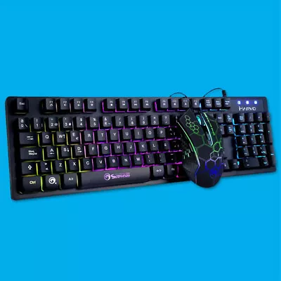 Marvo KM409 Wired Gaming Keyboard & Mouse Bundle 7 Colour LED Backlit USB 2.0 • $44.31