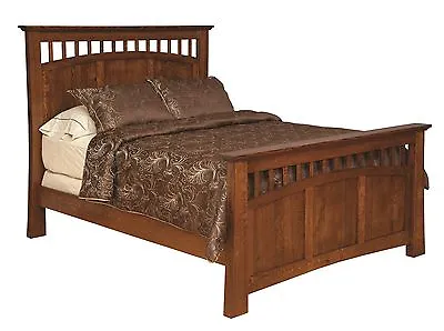 Amish Luxury Mission Craftsman Bed Solid Wood Cutout Slat Headboard King Queen • $3349