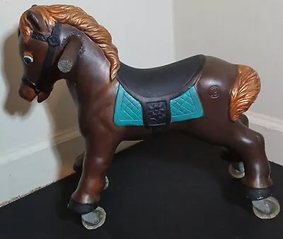 Blazon 1965 Child's Miniature Riding Horse 16  Tall Blow Mold On Wheels Vtg Toy • $61