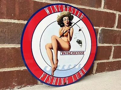 Winchester  Fishing Lures Lure Vintage Style Round Metal Sign Ammunition Rifles • $22