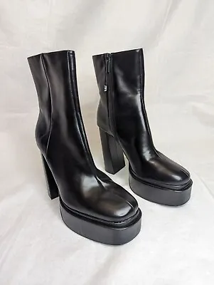 ZARA Z1T Black Ankle Boot With Chunky Hight Heel And High Platform NEW W/ TAGS • $41.88