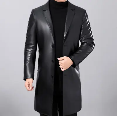 Men's Business Sheepskin Leather Trench Coat Long Jacket Winter Thick Blazer New • $85.98