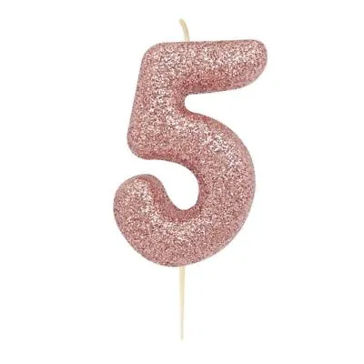 Rose Gold Glitter  Age Number Candles Happy Birthday Cake Topper 0-9 Celebration • £2.75
