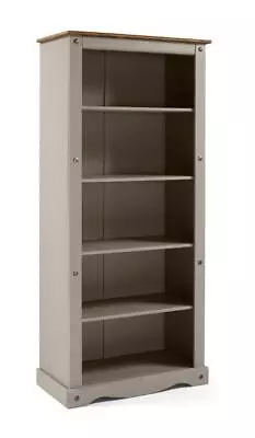 Corona Bookcase Grey Wax Large 5 Shelf Display Solid Pine By Mercers Furniture® • £123.99