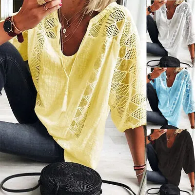 $23.79 • Buy Women Baggy Top Plus Size Ladies Casual Loose Lace Tunic Blouse Cover Up T-Shirt