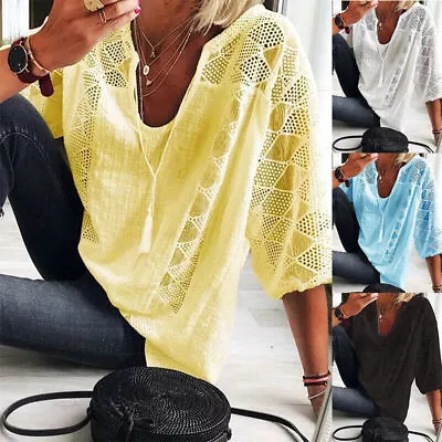 $23.79 • Buy Women Baggy Top Plus Size Ladies Casual Loose Lace Tunic Blouse Cover Up T-Shirt