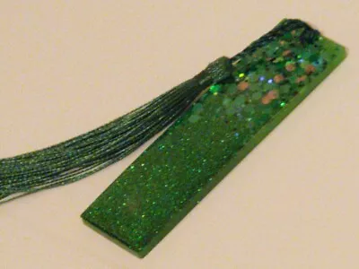 Handmade Resin Bookmark- Green Glitter-Matching Green Tassel • £4.50