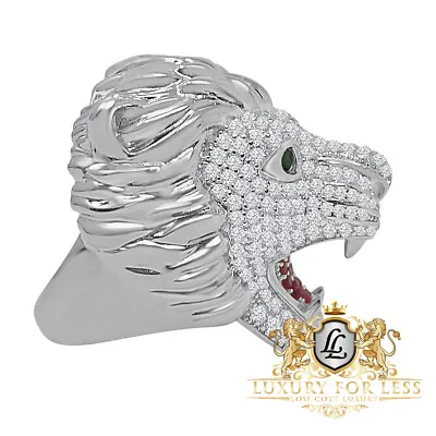 $129.99 • Buy 14K White Gold Over Sterling Silver Lab Created Stone Lion Wolf Head Ring