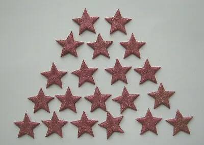 20 X EDIBLE DARK PINK GLITTER STARS. CAKE DECORATIONS. SMALL 2cm. • £2.80