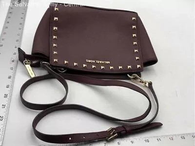 Michael Kors Womens Burgundy Leather Detachable Strap Zipper Crossbody Bag • $10.50