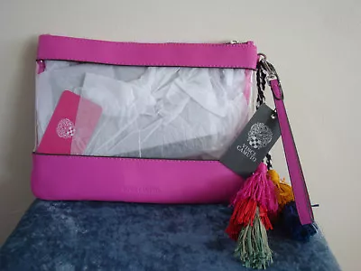 Vince Camuto Pink Leather & Clear Pvc Wristlet Thore Pouch Nwt!!!msrp$78 • $33.99