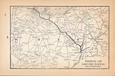 1892 Wheeling And Lake Erie Railway Vintage Railroad   Map   1355 • $17.55