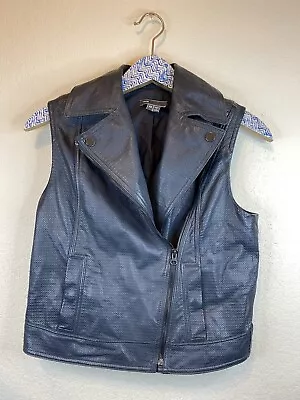 VINCE. Women's XS Grey Sleeveless 100% Leather Moto Biker Vest Embossed EUC • $33