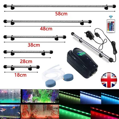 £7.49 • Buy Fish Aquarium Tank LED Lights Bubble RGB Submersible Strip Light Air Oxygen Pump