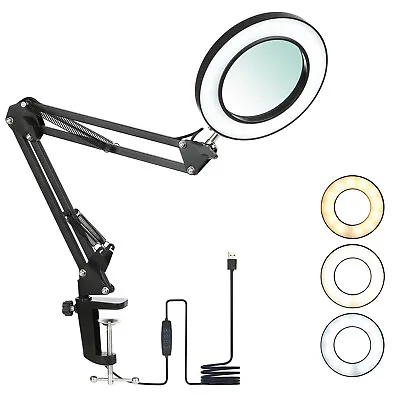 8X Magnifier Lamp Stand Clamp Desk Lamp Light With Beauty LED Magnifying E6J6 • £15.06