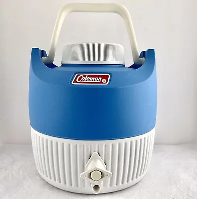 $25 • Buy Vintage 1970s Coleman Blue White 1 Gallon Spigot Water Cooler Beverage Jug 